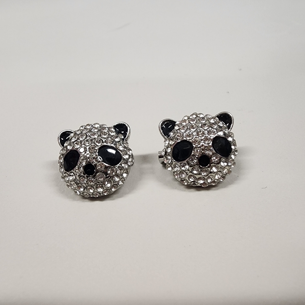 2 Panda Bear Rhinestone Mini Brooch Pins Whimsical Animal Lovers